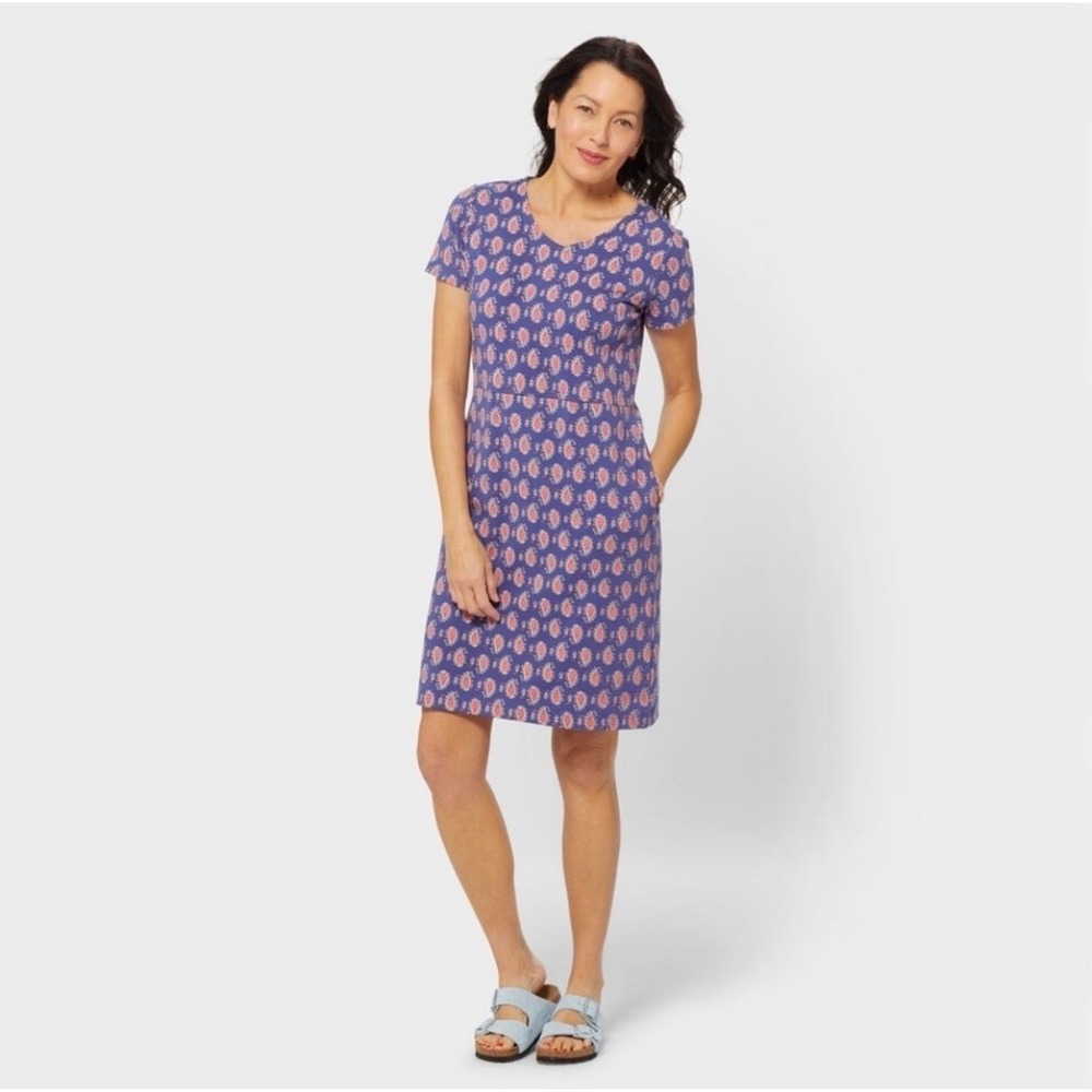 NWT Duluth Trading Co NOGA Naturale Cotton Short Sleeve Blue Paisley Dress XXL
